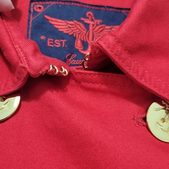 Lauren Ralph Lauren Red Cotton Cropped Double Breasted Jacket - Picture 14 of 16